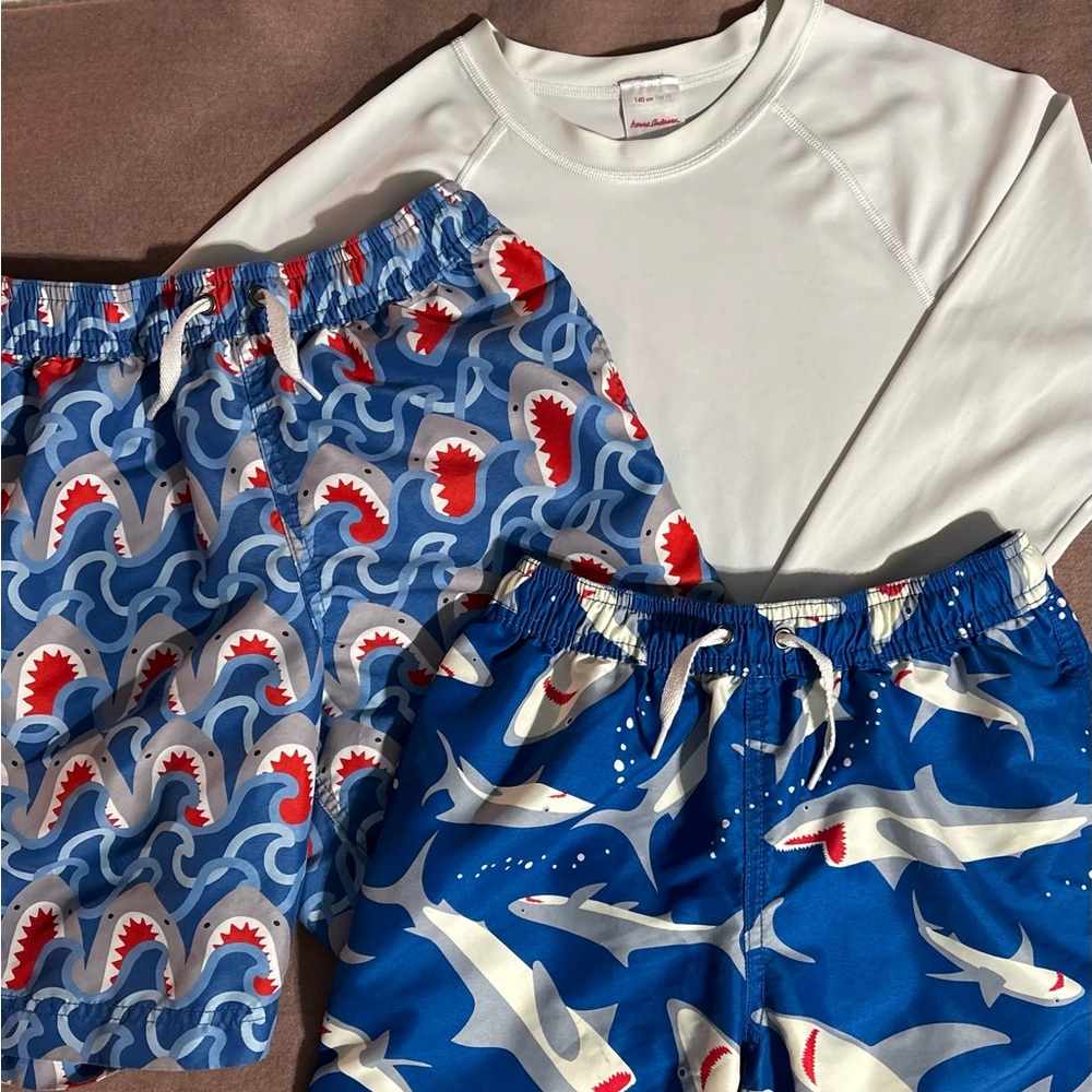 SALE!! Lot of Hanna Andersson Shark Swimwear! Rash Guard & Trunks